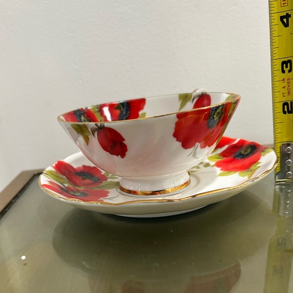 Limoges France Porcelain Tea Cup Saucer set Japan Red Flowers Poppies - Picture 8 of 8